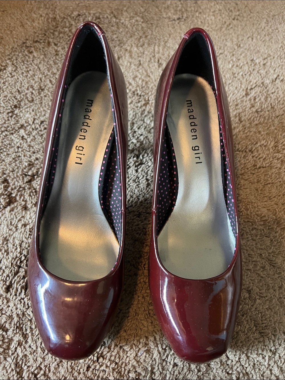 Madden Girl Burgundy Patent Round-Toe Pumps